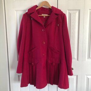 Decree Pink Peplum Hooded Wool Pea Coat